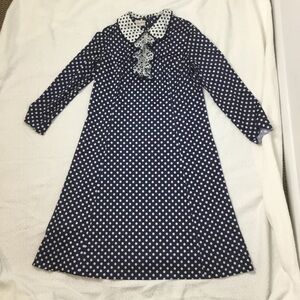 Vintage Amy Adams Polka Dot Blue White Ruffled Collar Dress